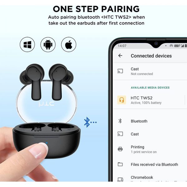 هندزفری بلوتوثی اچ تی سی مدل TWS2 مشکی