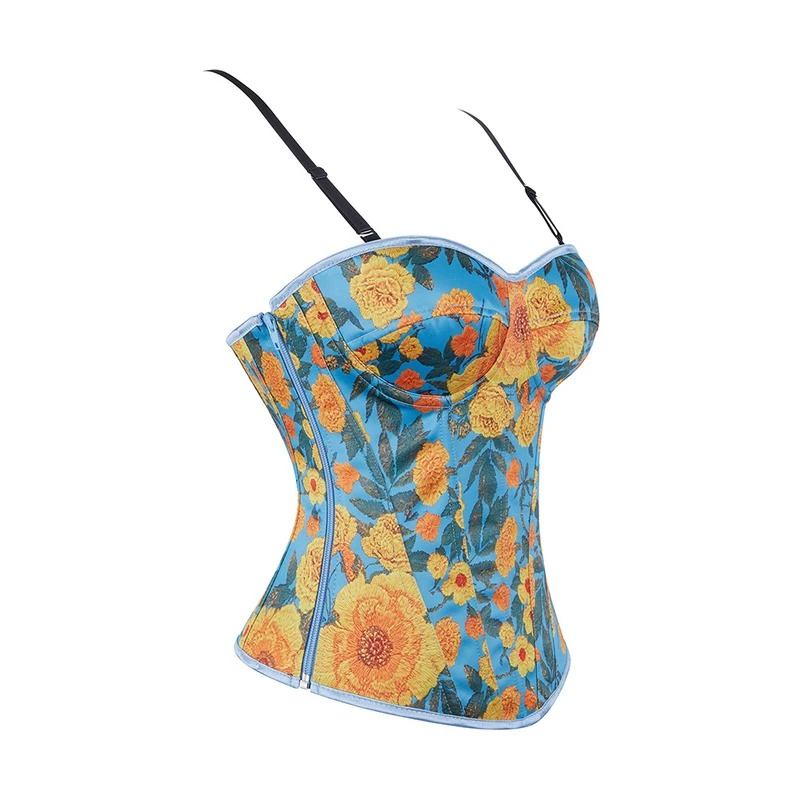 کراپ تاپ زنانه مدل گلدار وینتیج فنردار مدل LUX-00344