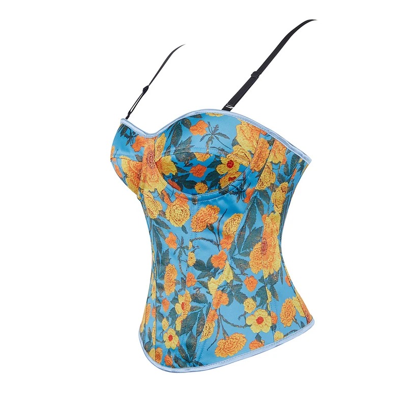 کراپ تاپ زنانه مدل گلدار وینتیج فنردار مدل LUX-00344